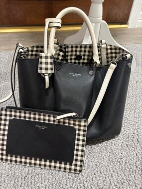 henri bendel Black and Cream Check Tote with Matching Pouch